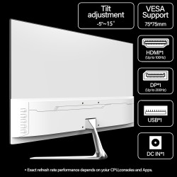 Gawfolk Écran PC 24.5 Pouces Full HD (1920x1080), 200Hz, 1ms, 3000R Eye Care et FreeSync, supporte VESA - l'écran PC idéal! HDMI