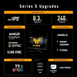 Moniteur Gaming ASUS TUF VG279QM5A – 27", Full HD, Fast-IPS, 240Hz, 0,3ms, G-Sync, FreeSync Premium, ELMB Sync, 99% sRGB, Displa