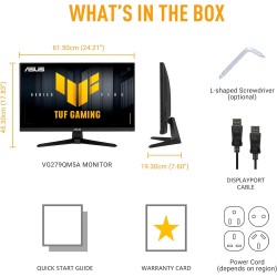 Moniteur Gaming ASUS TUF VG279QM5A – 27", Full HD, Fast-IPS, 240Hz, 0,3ms, G-Sync, FreeSync Premium, ELMB Sync, 99% sRGB, Displa