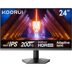 KOORUI Ecran PC Gamer 200Hz, Ecran Gaming 24 Pouces, Fast IPS, HDR 400, Adaptive Sync, FHD 1080P, 1ms, VESA 75x75mm, HDMI 2.0 & 