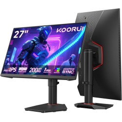 KOORUI Ecran Gaming 27 Pouces, Ecran PC Gamer 200Hz, Fast IPS, HDR 400, Adaptive Sync, QHD 1440P, 1ms, VESA 75x75mm, HDMI 2.0 & 