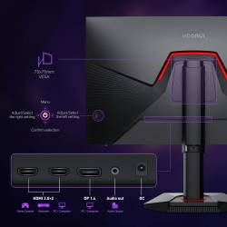 KOORUI Ecran Gaming 27 Pouces, Ecran PC Gamer 200Hz, Fast IPS, HDR 400, Adaptive Sync, QHD 1440P, 1ms, VESA 75x75mm, HDMI 2.0 & 