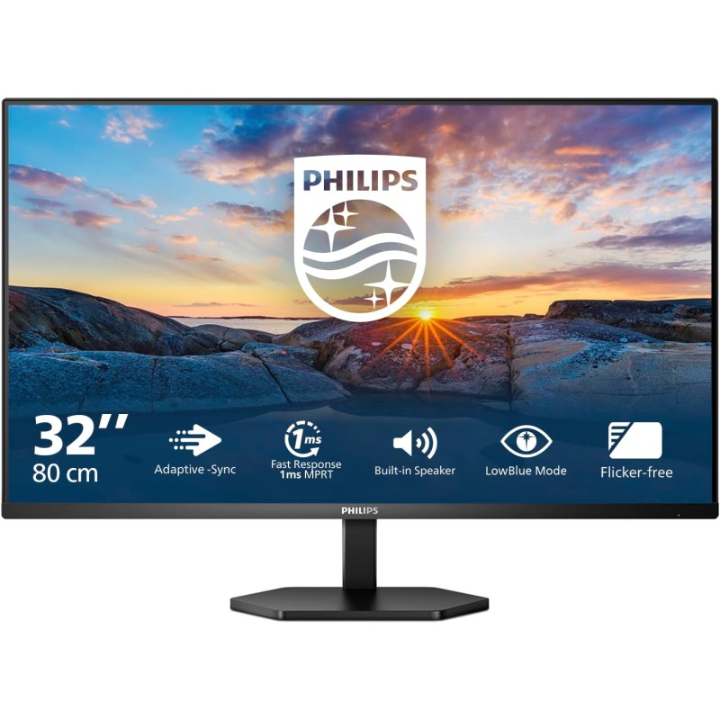 Philips 32E1N3100LA - Moniteur Full HD 32 Pouces, Haut-Parleur intégré, inclinable (1920x1080, VGA, HDMI 1.4), Noir