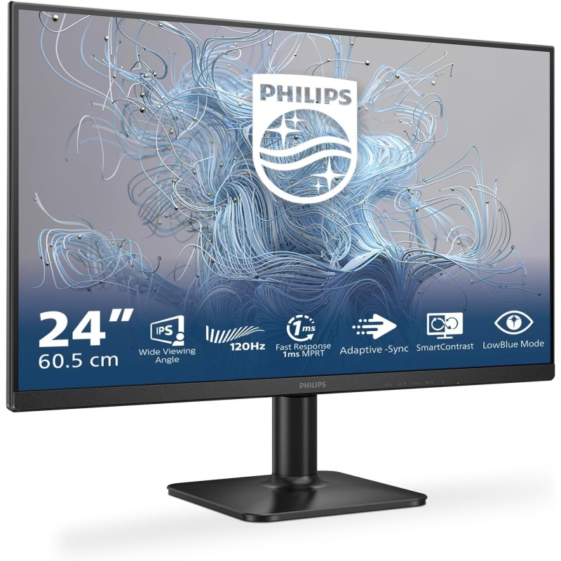 Philips 24E1N1200A - Moniteur Full HD 24 Pouces, 120 Hz, Adaptive Sync., Haut-parleurs (1920x1080, 1x D-Sub, 1x HDMI 1.4, 1x Dis