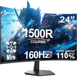 Minifire Écran PC Gaming Incurvé 24 Pouces 160Hz - FHD 1920x1080, 16:9 VA Panel 1500R, 1ms MPRT, 110% sRGB, Adaptive Sync, Eye-C