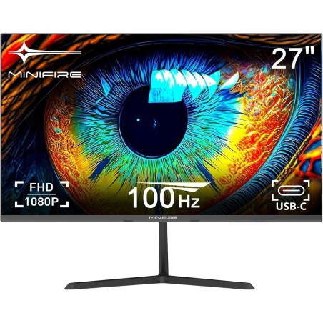 Minifire écran 27 pouces pc moniteur, 100hz, fhd (1920 x 1080), srgb 110%, hdmi 1.4, usb-c, anti-bleulight, vesa 100x100mm(câble