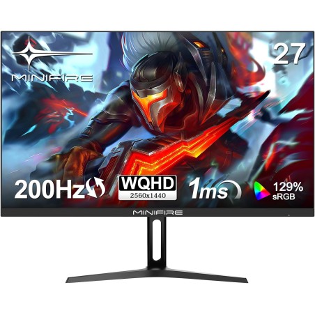 Minifire Moniteur de Jeu 27 Pouces, WQHD (2560×1440p) 200Hz 1ms (OD), Écran Fast IPS Adaptive Sync HDR, HDMI/DP VESA 100×100mm (