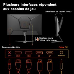 Minifire Moniteur de Jeu 27 Pouces, WQHD (2560×1440p) 200Hz 1ms (OD), Écran Fast IPS Adaptive Sync HDR, HDMI/DP VESA 100×100mm (