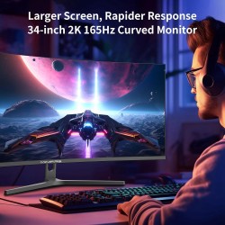 Minifire Écran PC Gaming Incurvé 34 Pouces, 2K UWQHD(3440x1440),1ms MPRT, 165Hz(DP), 100Hz(HDMI), AMD FreeSync, Moniteur Gaming 
