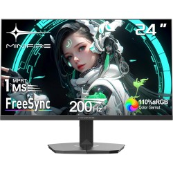 Minifire Écran Gaming 24 Pouces, 200Hz, 1ms, FreeSync, Full HD (1920x1080), Écran sans Bordure, Inclinaison Réglable, 300 Nits, 