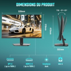 Minifire Écran Gaming 24 Pouces, 200Hz, 1ms, FreeSync, Full HD (1920x1080), Écran sans Bordure, Inclinaison Réglable, 300 Nits, 