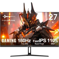 Minifire ecran pc gaming 27 pouce, 180hz, 1ms, adaptivesync, moniteur ips, fhd, srgb 110%, 2xhdmi 2.0/1xdp 1.4 ports, bleulights