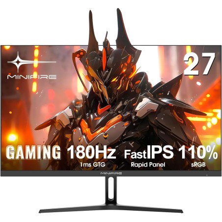 Minifire ecran pc gaming 27 pouce, 180hz, 1ms, adaptivesync, moniteur ips, fhd, srgb 110%, 2xhdmi 2.0/1xdp 1.4 ports, bleulights