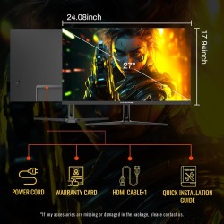 Minifire ecran pc gaming 27 pouce, 180hz, 1ms, adaptivesync, moniteur ips, fhd, srgb 110%, 2xhdmi 2.0/1xdp 1.4 ports, bleulights