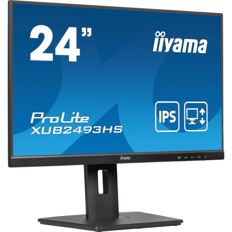 Iiyama Ecran 23,8'' Noir Dalle IPS Ultra Mince 16:9 1920x1080 0.5ms 100Hz 250 CD/m² HDMI DP HPs 15cm Pied réglable en Hauteur + 