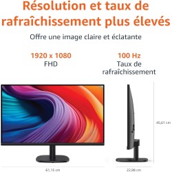 Amazon Basics Écran 27", FHD 1080p, Max 100 Hz, Compatible VESA, Haut-parleurs intégrés, Noir