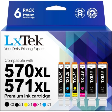 LxTek PGI-570XL CLI-571XL Cartouches d'encre Compatible pour Canon 570 571XL PGI-570 CLI-571 XL pour Pixma MG5750 TS5050 MG5753 