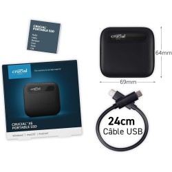 Crucial X6 4To Portable SSD - Jusqu’à 800Mo/s - PC et Mac - USB 3.2 USB-C externe SSD - CT4000X6SSD9, Disque SSD