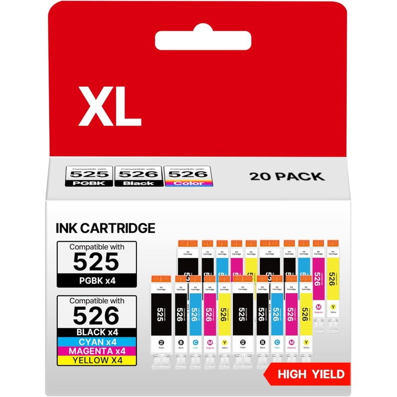 Cartouches d'encre Compatibles pour Canon 525 526 PGI-525 CLI-526 pour Canon Pixma MG5150 MG5250 MG5350 MG5200 MG5300 MG6150 IX6