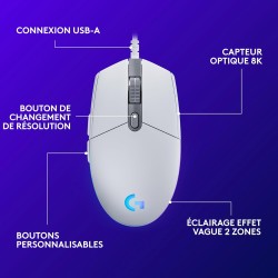 Logitech G203 Souris Filaire Gaming 2nd Gen : 8000 DPI, Effets Lumineux Multicolores LIGHTSYNC RGB, 6 Boutons Programmables, Mém