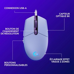 Logitech G203 LIGHTSYNC USB Souris Gaming avec Éclairage RVB Personnalisable, 6 Boutons Programmables, Capteur Niveau Gaming, 8 