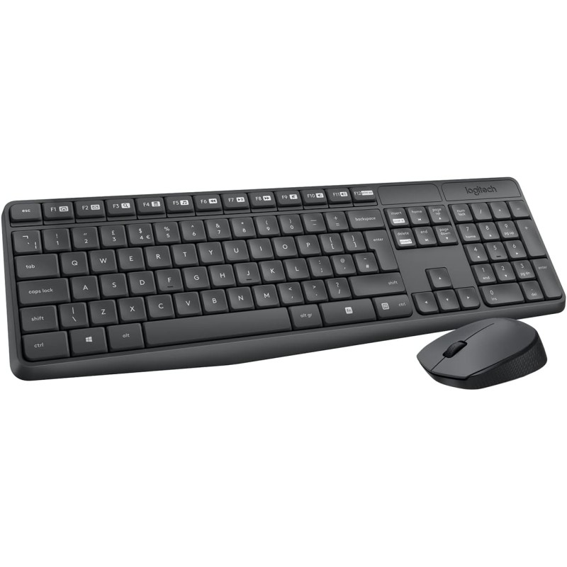 Logitech MK235 Combo Clavier Souris sans fil pour Windows, 2,4 GHz Récepteur USB, 15 Touches de Fonctions, Batterie Longue Durée