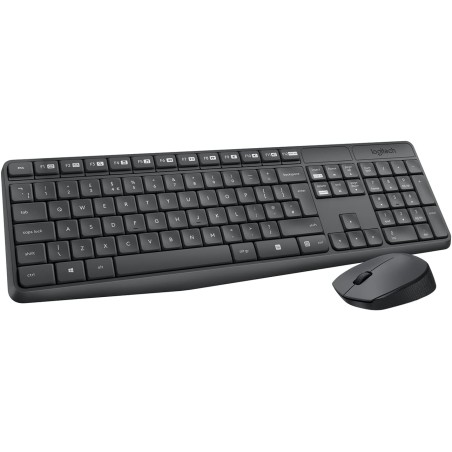 Logitech MK235 Combo Clavier Souris sans fil pour Windows, 2,4 GHz Récepteur USB, 15 Touches de Fonctions, Batterie Longue Durée