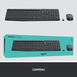 Logitech MK235 Combo Clavier Souris sans fil pour Windows, 2,4 GHz Récepteur USB, 15 Touches de Fonctions, Batterie Longue Durée