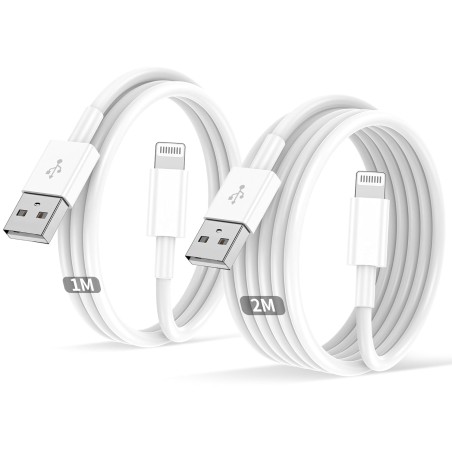 BSTOEM Cable iPhone Chargeur 1M+2M Certifié MFi Cable pour Lightning Charge Rapide pour iPhone 14/13/12/11/Pro Max/Pro/XS/XR/X/8