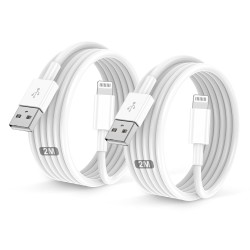Lot de 2 câbles de charge USB vers Lightning pour iPhone 14/13/12/11/Pro/ProMax/Mini/XS/XR/MAX/X/8/7/6/6s/Plus/SE/iPad Mini 2 m 