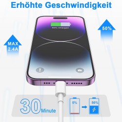 Lot de 2 câbles de charge USB vers Lightning pour iPhone 14/13/12/11/Pro/ProMax/Mini/XS/XR/MAX/X/8/7/6/6s/Plus/SE/iPad Mini 2 m 