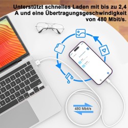Lot de 2 câbles de charge USB vers Lightning pour iPhone 14/13/12/11/Pro/ProMax/Mini/XS/XR/MAX/X/8/7/6/6s/Plus/SE/iPad Mini 2 m 