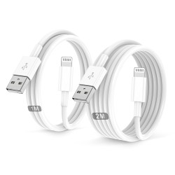 Lot de 2 câbles de charge USB vers Lightning pour iPhone 1 m + 2 m - Certifié MFi - Pour iPhone 14/13/12/11/Pro/ProMax/Mini/XS/X