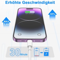 Lot de 2 câbles de charge USB vers Lightning pour iPhone 1 m + 2 m - Certifié MFi - Pour iPhone 14/13/12/11/Pro/ProMax/Mini/XS/X