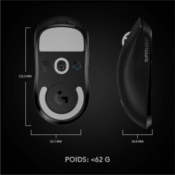 Logitech G PRO X SUPERLIGHT Souris Gaming sans Fil, Capteur Gaming HERO 25K, 25 600 PPP, Ultra-Léger avec 63g, 5 Boutons Program