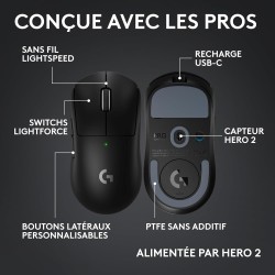 Logitech G Pro X Superlight 2c, Souris de Gaming sans Fil, Souris Pro-Grade compacte 53 g avec 5 Boutons programmables, USB-C, c