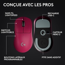 Logitech G PRO X SUPERLIGHT 2 DEX, souris de gaming sans fil, 60g souris Pro-Grade pour droitier, 5 boutons programmables, recha