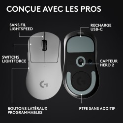 Logitech G PRO X SUPERLIGHT 2 DEX, souris de gaming sans fil, 60g souris Pro-Grade pour droitier, 5 boutons programmables, recha