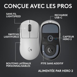 Logitech G Pro X Superlight 2c, Souris de Gaming sans Fil, Souris Pro-Grade compacte 53 g avec 5 Boutons programmables, USB-C, c