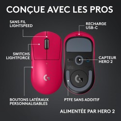 Logitech G Pro X Superlight 2c, Souris de Gaming sans Fil, Souris Pro-Grade compacte 53 g avec 5 Boutons programmables, USB-C, c
