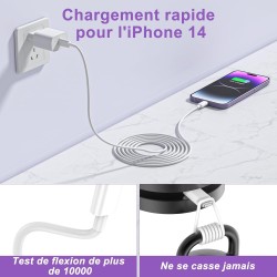 Chargeur iPhone,Chargeur Rapide avec 2M Câble USB C,Type C Adaptateur Secteur pour Original Apple iPhone 14/13/12/11/Plus/Pro/Pr