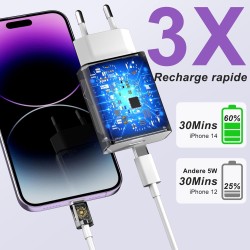 Chargeur iPhone,Chargeur Rapide avec 3m Câble USB C,Type C Adaptateur Secteur pour Original Apple iPhone 14/13/12/11/Plus/Pro/Pr
