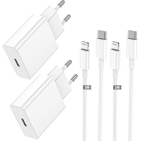 Chargeur iPhone,2 Pièces Chargeur Rapide avec 2M Câble USB C,Type C Adaptateur Secteur pour Original Apple iPhone 14/13/12/11/Pl