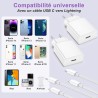 Chargeur iPhone,2 Pièces Chargeur Rapide avec 2M Câble USB C,Type C Adaptateur Secteur pour Original Apple iPhone 14/13/12/11/Pl