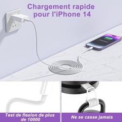 Chargeur iPhone,2 Pièces Chargeur Rapide avec 1M Câble USB C,Type C Adaptateur Secteur pour Original Apple iPhone 14/13/12/11/Pl