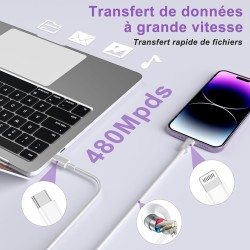 Chargeur iPhone,2 Pièces Chargeur Rapide avec 3m Câble USB C,Type C Adaptateur Secteur pour Original Apple iPhone 14/13/12/11/Pl