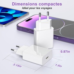 Chargeur iPhone,2 Pièces Chargeur Rapide avec 3m Câble USB C,Type C Adaptateur Secteur pour Original Apple iPhone 14/13/12/11/Pl