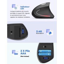 TECKNET Souris Ergonomique sans Fil 2.4G, Silencieuse Verticale Souris avec 4800 DPI Réglable, 6 Boutons, LED, Prévention Syndro