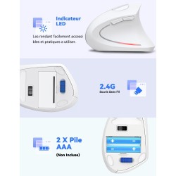 TECKNET Souris Verticale, 4800 DPI Souris sans Fil Ergonomique, Protège Le Bras, Souris sans Fil 6 Boutons pour PC, Ordinateur P