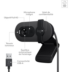 Logitech Brio 100 Webcam Full HD pour réunions/Streaming, équilibre Auto de l'éclairage, Micro intégré, volet de confidentialité